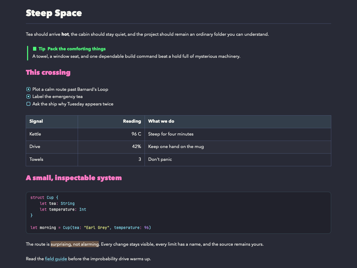 A Markdown document rendered in the Dracula theme.
